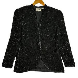 Vintage Niteline Black Beaded Sequin Jacket XL Silk Lined Evening